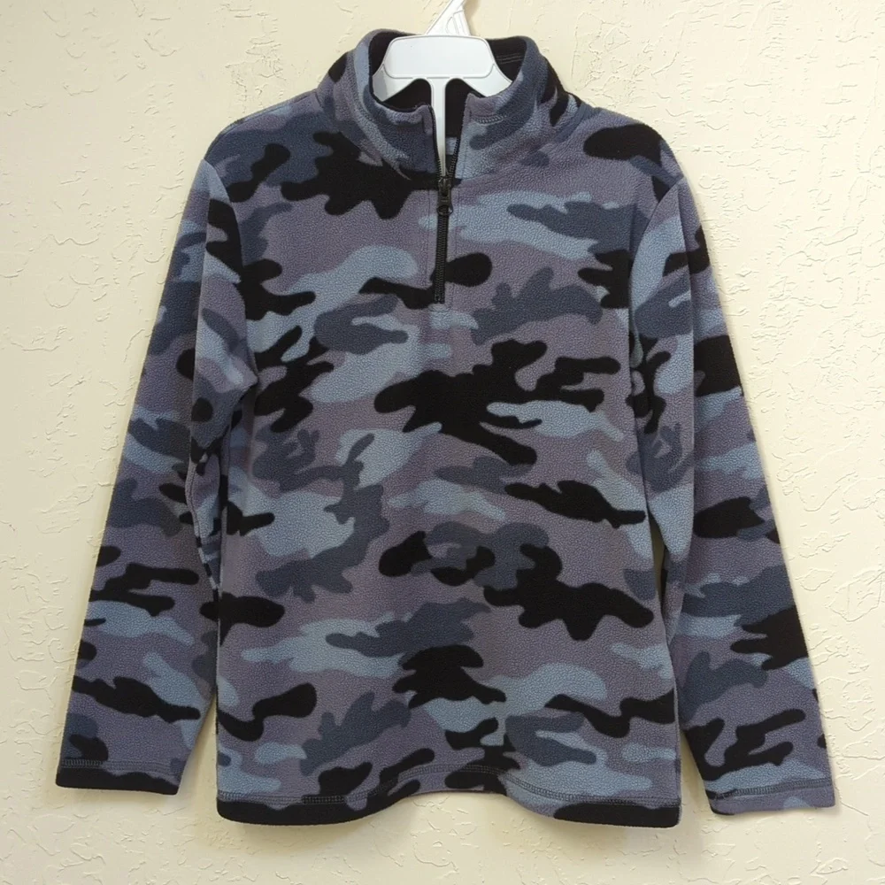 3/$20🌟 Place Boys Gray Camo Glacier Fleece Half Zip Pullover Size Medium 7/8